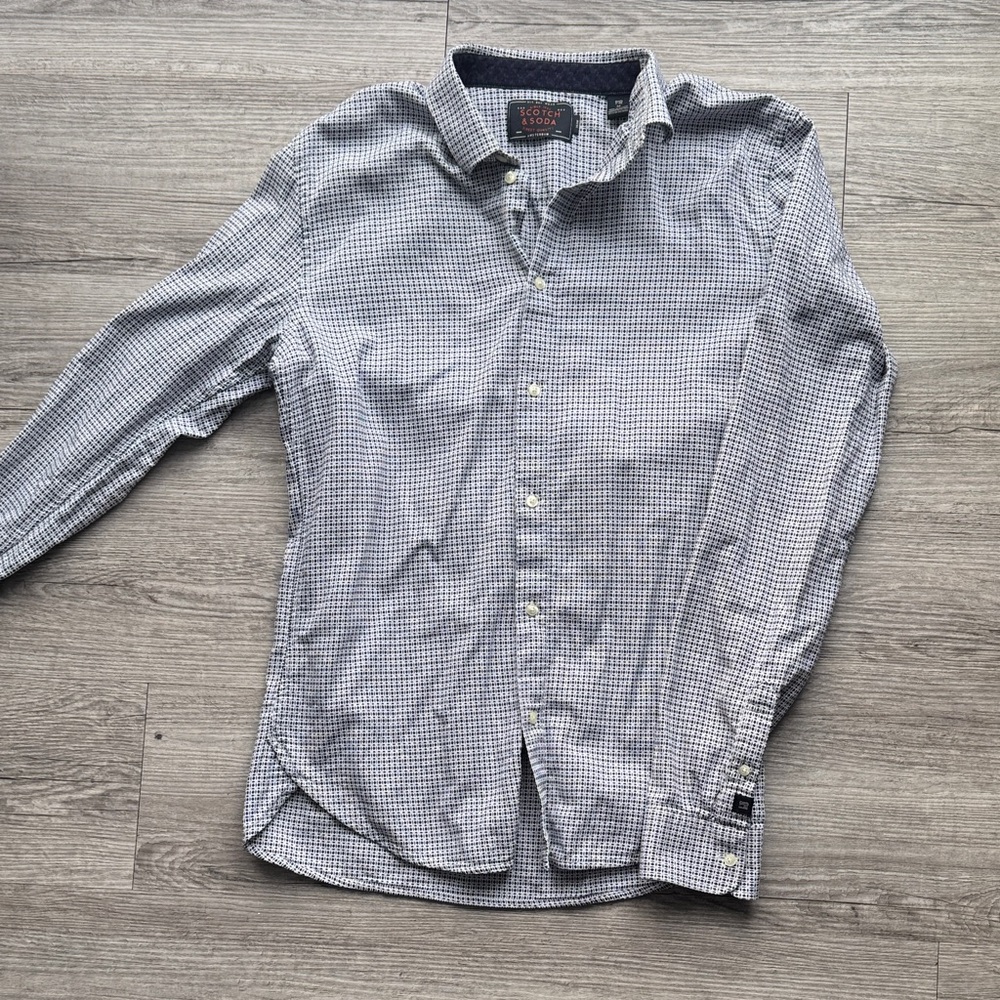 Scotch & Soda Men’s M Slim Black and White Checkered Shirt